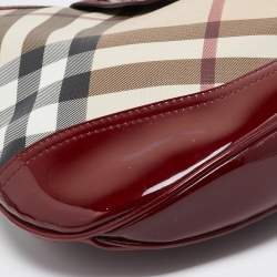 Pre Owned Burberry Burgundy/Beige Nova Check PVC and Patent Leather Brooke Hobo