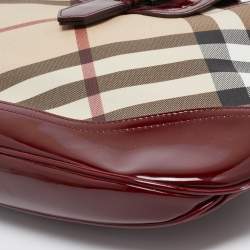 Pre Owned Burberry Burgundy/Beige Nova Check PVC and Patent Leather Brooke Hobo
