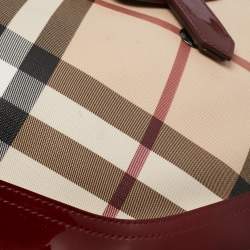 Pre Owned Burberry Burgundy/Beige Nova Check PVC and Patent Leather Brooke Hobo