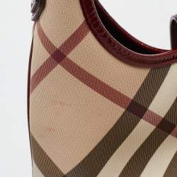 Pre Owned Burberry Burgundy/Beige Nova Check PVC and Patent Leather Brooke Hobo
