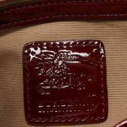 Pre Owned Burberry Burgundy/Beige Nova Check PVC and Patent Leather Brooke Hobo