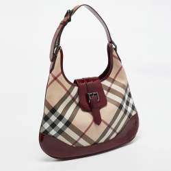 Pre Owned Burberry Burgundy/Beige Nova Check PVC and Patent Leather Brooke Hobo