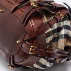 Pre Owned Burberry Brown/Beige House Check Fabric and Leather Tote
