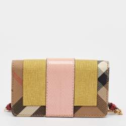 Pre Owned Burberry Multicolor House Check Canvas, Leather and Snakeskin Buckle Phone Crossbody Bag