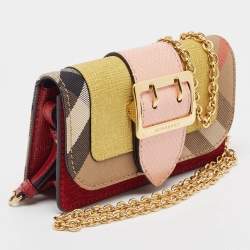 Pre Owned Burberry Multicolor House Check Canvas, Leather and Snakeskin Buckle Phone Crossbody Bag