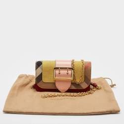 Pre Owned Burberry Multicolor House Check Canvas, Leather and Snakeskin Buckle Phone Crossbody Bag
