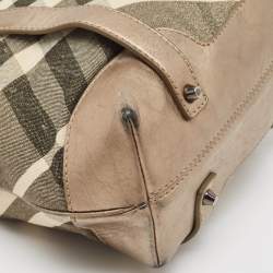 Pre Owned Burberry Metallic Beat Check Shimmer Canvas and Leather Snap Tote