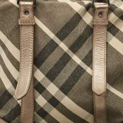 Pre Owned Burberry Metallic Beat Check Shimmer Canvas and Leather Snap Tote
