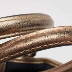 Pre Owned Burberry Metallic Beat Check Shimmer Canvas and Leather Snap Tote