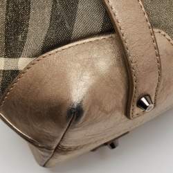 Pre Owned Burberry Metallic Beat Check Shimmer Canvas and Leather Snap Tote