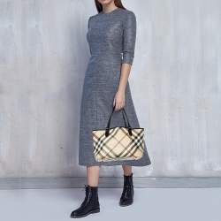 Burberry Beige/Black Supernova Check Coated Canvas and Patent Leather Nickie Tote