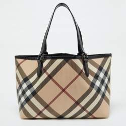 Burberry Beige/Black Supernova Check Coated Canvas and Patent Leather Nickie Tote