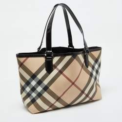 Burberry Beige/Black Supernova Check Coated Canvas and Patent Leather Nickie Tote