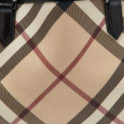 Burberry Beige/Black Supernova Check Coated Canvas and Patent Leather Nickie Tote