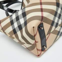 Burberry Beige/Black Supernova Check Coated Canvas and Patent Leather Nickie Tote