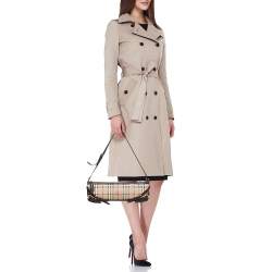 Pre Owned Burberry Brown/Beige Haymarket Coated Canvas and Leather Stipe Long Shoulder Bag