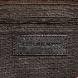 Pre Owned Burberry Brown/Beige Haymarket Coated Canvas and Leather Stipe Long Shoulder Bag