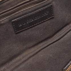 Pre Owned Burberry Brown/Beige Haymarket Coated Canvas and Leather Stipe Long Shoulder Bag