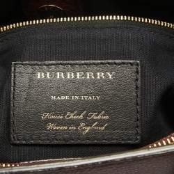 Burberry Burgundy/Beige Leather and House Check Fabric Medium Banner Tote