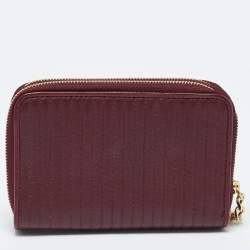 Burberry Burgundy Leather Double Zip Compact Wallet