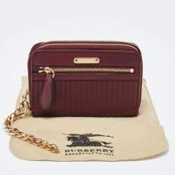 Burberry Burgundy Leather Double Zip Compact Wallet