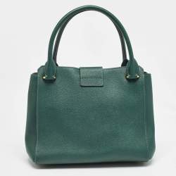 Pre Owned Burberry Green Leather Buckle Tote