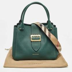 Pre Owned Burberry Green Leather Buckle Tote