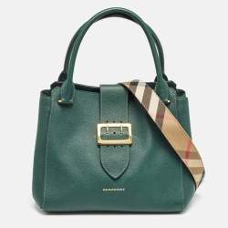 Pre Owned Burberry Green Leather Buckle Tote