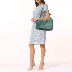 Pre Owned Burberry Green Leather Buckle Tote