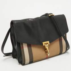 Burberry Black/Beige House Check Fabric and Leather Small Macken Crossbody Bag