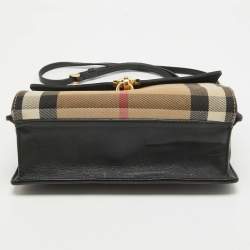 Burberry Black/Beige House Check Fabric and Leather Small Macken Crossbody Bag