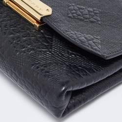 Burberry Black Embossed Check Leather Small Langley Crossbody Bag