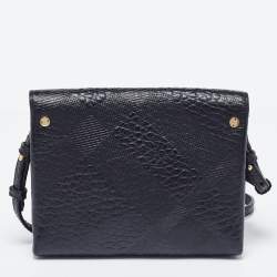 Burberry Black Embossed Check Leather Small Langley Crossbody Bag