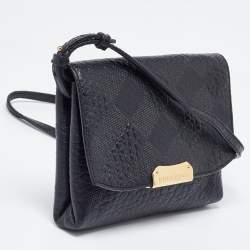 Burberry Black Embossed Check Leather Small Langley Crossbody Bag