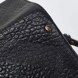 Burberry Black Embossed Check Leather Small Langley Crossbody Bag