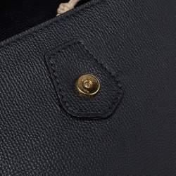 Pre Owned Burberry Black/Beige Leather and House Check Fabric Small Camberley Top Handle Bag