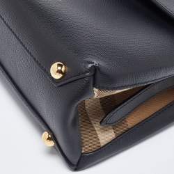 Pre Owned Burberry Black/Beige Leather and House Check Fabric Small Camberley Top Handle Bag