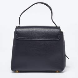 Pre Owned Burberry Black/Beige Leather and House Check Fabric Small Camberley Top Handle Bag