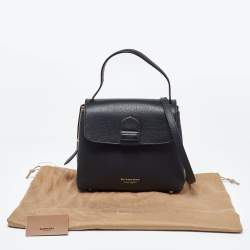Pre Owned Burberry Black/Beige Leather and House Check Fabric Small Camberley Top Handle Bag