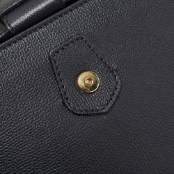 Pre Owned Burberry Black/Beige Leather and House Check Fabric Small Camberley Top Handle Bag