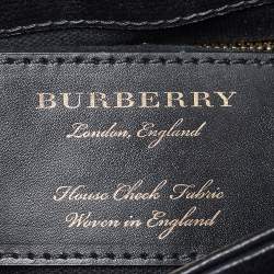 Pre Owned Burberry Black/Beige Leather and House Check Fabric Small Camberley Top Handle Bag