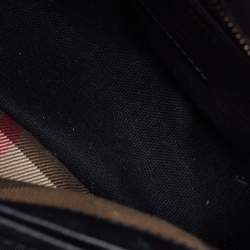 Pre Owned Burberry Black/Beige Leather and House Check Fabric Small Camberley Top Handle Bag