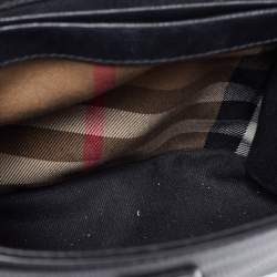 Pre Owned Burberry Black/Beige Leather and House Check Fabric Small Camberley Top Handle Bag