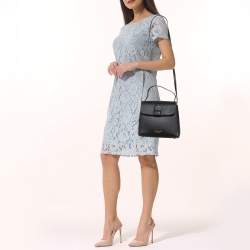 Pre Owned Burberry Black/Beige Leather and House Check Fabric Small Camberley Top Handle Bag