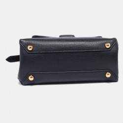 Pre Owned Burberry Black/Beige Leather and House Check Fabric Small Camberley Top Handle Bag