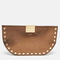 Burberry Bronze Leather Studded Olympia Clutch