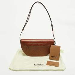 Burberry Brown TB Embossed Leather Small Olympia Shoulder Bag