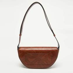 Burberry Brown TB Embossed Leather Small Olympia Shoulder Bag