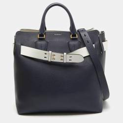 Burberry Navy Blue/White Leather Large Belt Bag