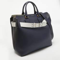 Burberry Navy Blue/White Leather Large Belt Bag